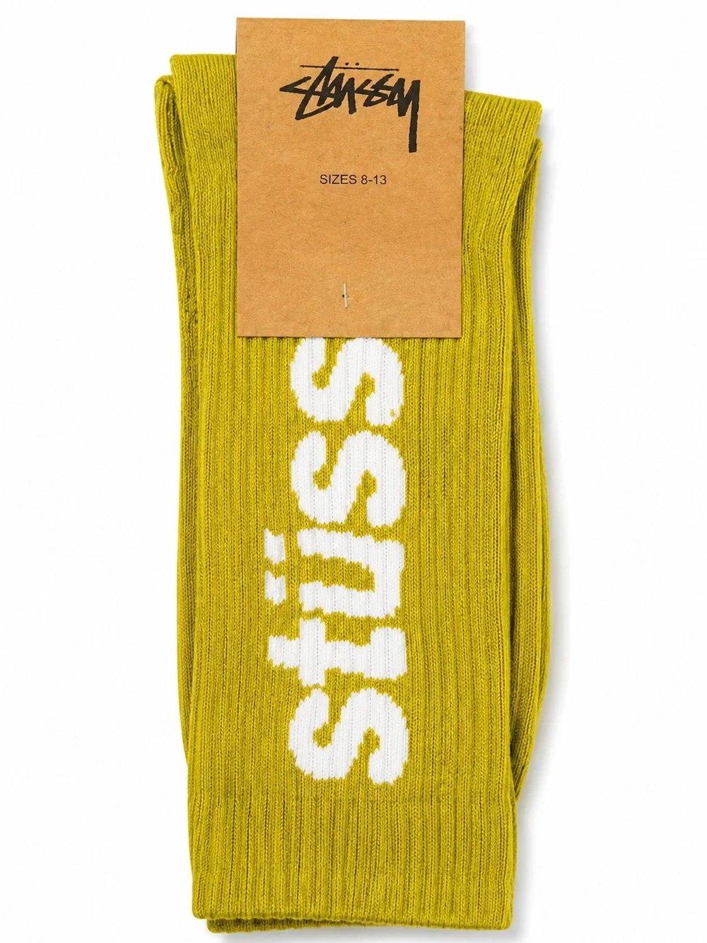 Stussy Yellow-Green Crew Socks with White Logo